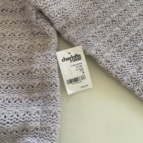Charlotte Russe | NWT Lilac Glitter Crochet Open Back Sweater Y2K Pastel, Size S - Picture 6 of 8